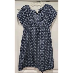 H&M Mama Maternity Dress Size Medium Blue Print V Neck Summer‎ Nursing Friendly